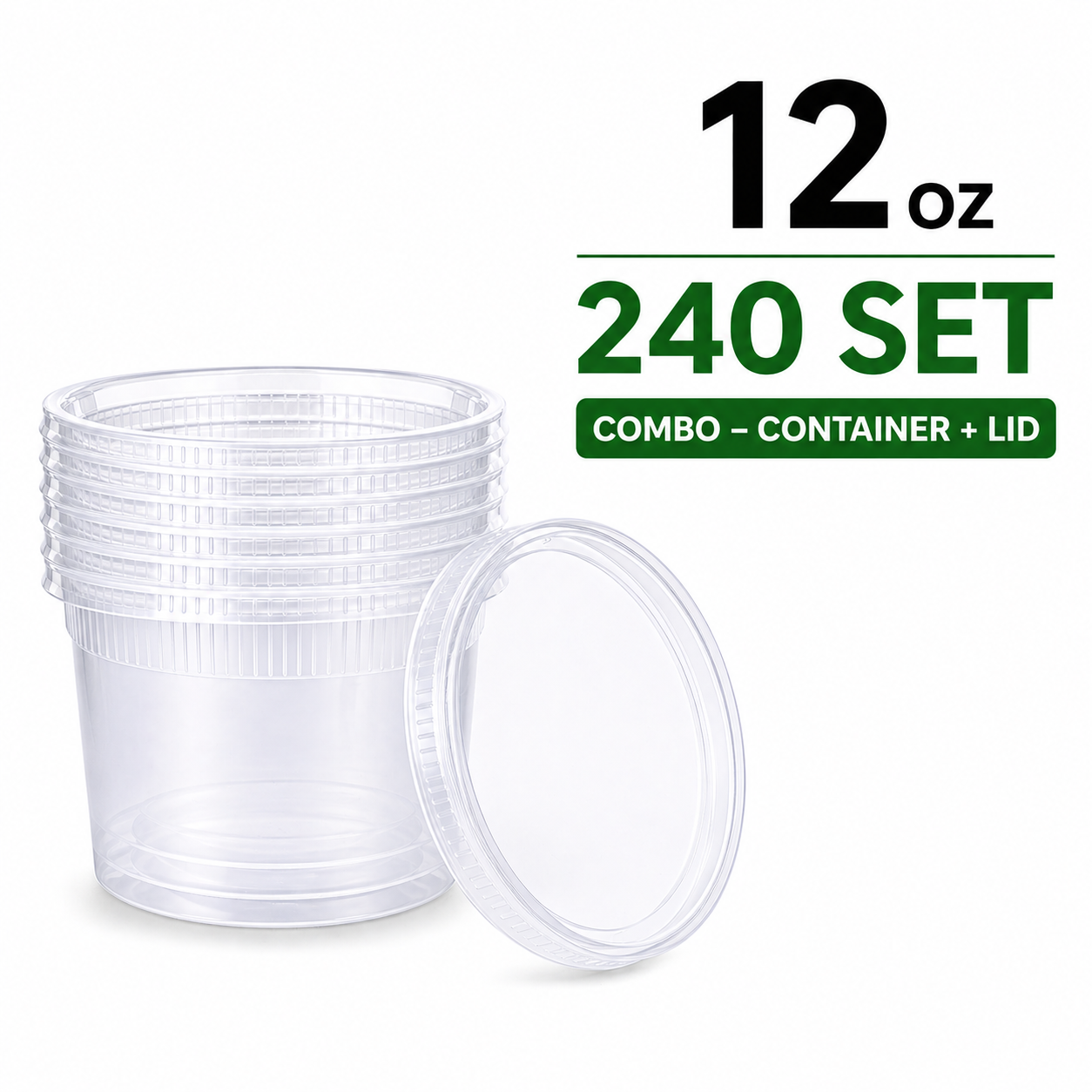 12 oz Heavy-Duty PP Deli Containers with Lids – 240 Sets | Microwave & Freezer Safe | Durable, Leak-Resistant & Reusable | Ideal for Food Storage, Meal Prep, Restaurants & Catering