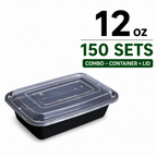 12 oz. Black Rectangular Microwavable Heavy Weight Container with Lid - 150 Set