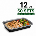 50 Pack (100-Piece) 12 oz Meal Prep Containers Reusable with Lids, Sturdy Leakproof & Food Safe, Microwave, Freezer, Dishwasher Safe Prep Containers, To Go Take Out Plastic Food Storage
