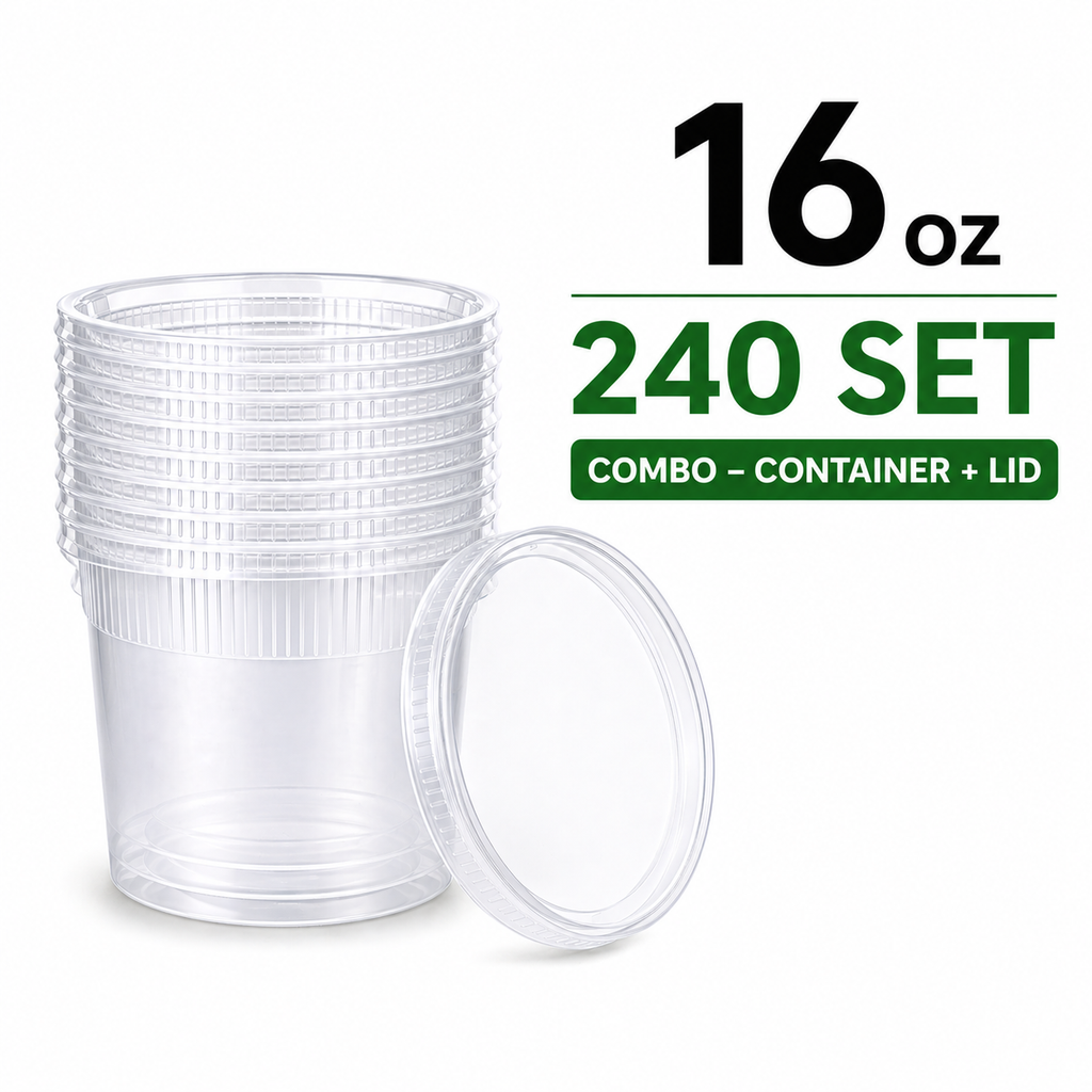 16 oz Heavy-Duty PP Deli Containers with Lids – 240 Sets