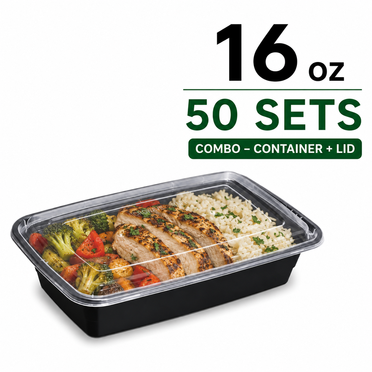 50 Pack (100-Piece) 16 oz Meal Prep Containers Reusable with Lids, Sturdy Leakproof & Food Safe, Microwave, Freezer, Dishwasher Safe Prep Containers, To Go Take Out Plastic Food Storage