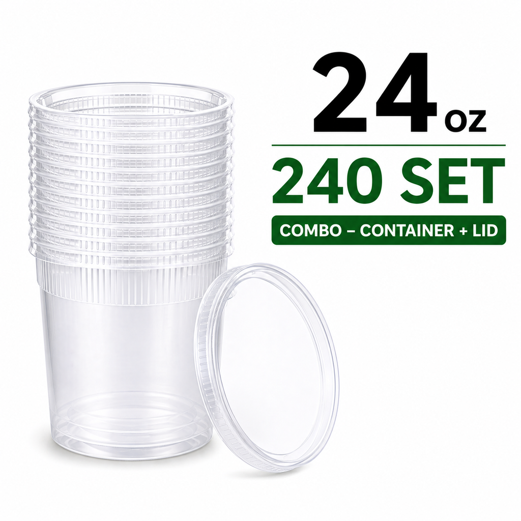 24 oz Heavy-Duty PP Deli Containers with Lids – 240 Sets | Microwave & Freezer Safe | Durable, Leak-Resistant & Reusable | Ideal for Food Storage, Meal Prep, Restaurants & Catering