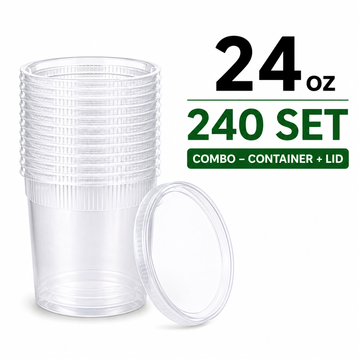 24 oz Heavy-Duty PP Deli Containers with Lids – 240 Sets | Microwave & Freezer Safe | Durable, Leak-Resistant & Reusable | Ideal for Food Storage, Meal Prep, Restaurants & Catering