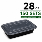 28 oz. Black Rectangular Microwavable Heavy Weight Container with Lid - 150 Set