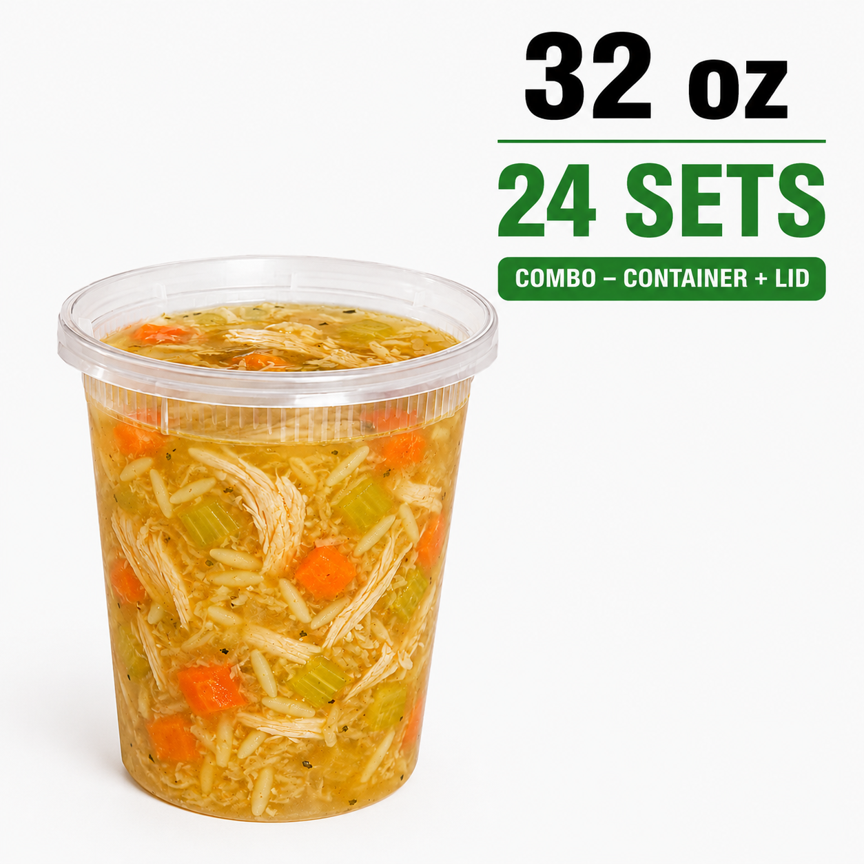 Deli Food Container (24 set - 32 oz) | with Lids - For Storage, Slime, Takeout, Leftovers Includes Air-Tight Lids, Ideal for Soups, Stews, and Meal Prep