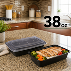 50 Pack (100-Piece) 38 oz Meal Prep Containers Reusable with Lids, Sturdy Leakproof & Food Safe, Microwave, Freezer, Dishwasher Safe Prep Containers, To Go Take Out Plastic Food Storage