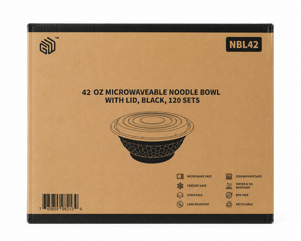 Heavy-Duty 42 oz Black Ramen To-Go Bowls with Lids