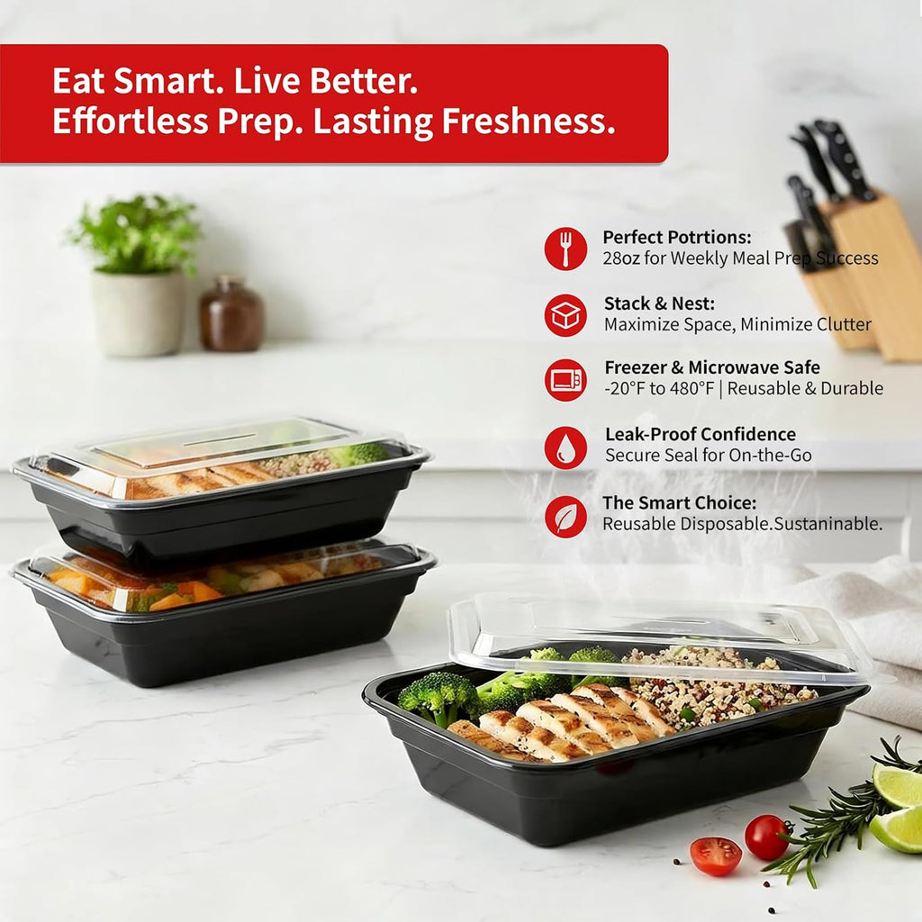60 Pack 28 oz Plastic Meal Prep Containers with Lids,Microwave Safe