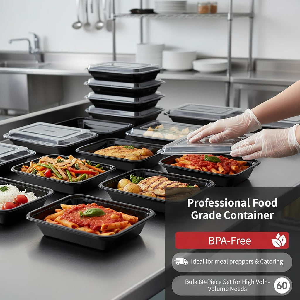 60 Pack 28 oz Plastic Meal Prep Containers with Lids,Microwave Safe