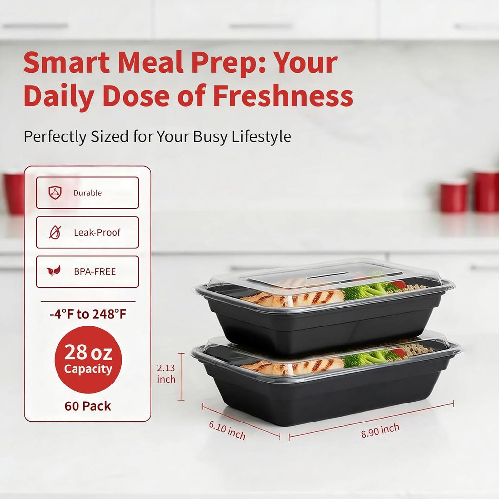 60 Pack 28 oz Plastic Meal Prep Containers with Lids,Microwave Safe
