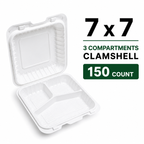 7 x 7 Takeout Containers – Heavy Duty 3 Compartments Clamshell, 150 Count