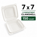 7 x 7 Takeout Containers – Heavy Duty One Compartments Clamshell, 150 Count