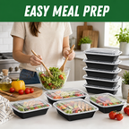 50 Pack (100-Piece) 32 oz Meal Prep Containers Reusable with Easy Open Lids, Sturdy Leakproof Food Safe, Microwave Freezer Dishwasher Safe, To Go Take Out Plastic Food Storage Pans with Lids, Black