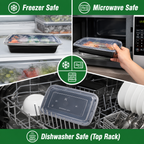 50 Pack (100-Piece) 32 oz Meal Prep Containers Reusable with Easy Open Lids, Sturdy Leakproof Food Safe, Microwave Freezer Dishwasher Safe, To Go Take Out Plastic Food Storage Pans with Lids, Black