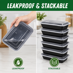 50 Pack (100-Piece) 32 oz Meal Prep Containers Reusable with Easy Open Lids, Sturdy Leakproof Food Safe, Microwave Freezer Dishwasher Safe, To Go Take Out Plastic Food Storage Pans with Lids, Black