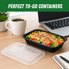 50 Pack (100-Piece) 32 oz Meal Prep Containers Reusable with Easy Open Lids, Sturdy Leakproof Food Safe, Microwave Freezer Dishwasher Safe, To Go Take Out Plastic Food Storage Pans with Lids, Black