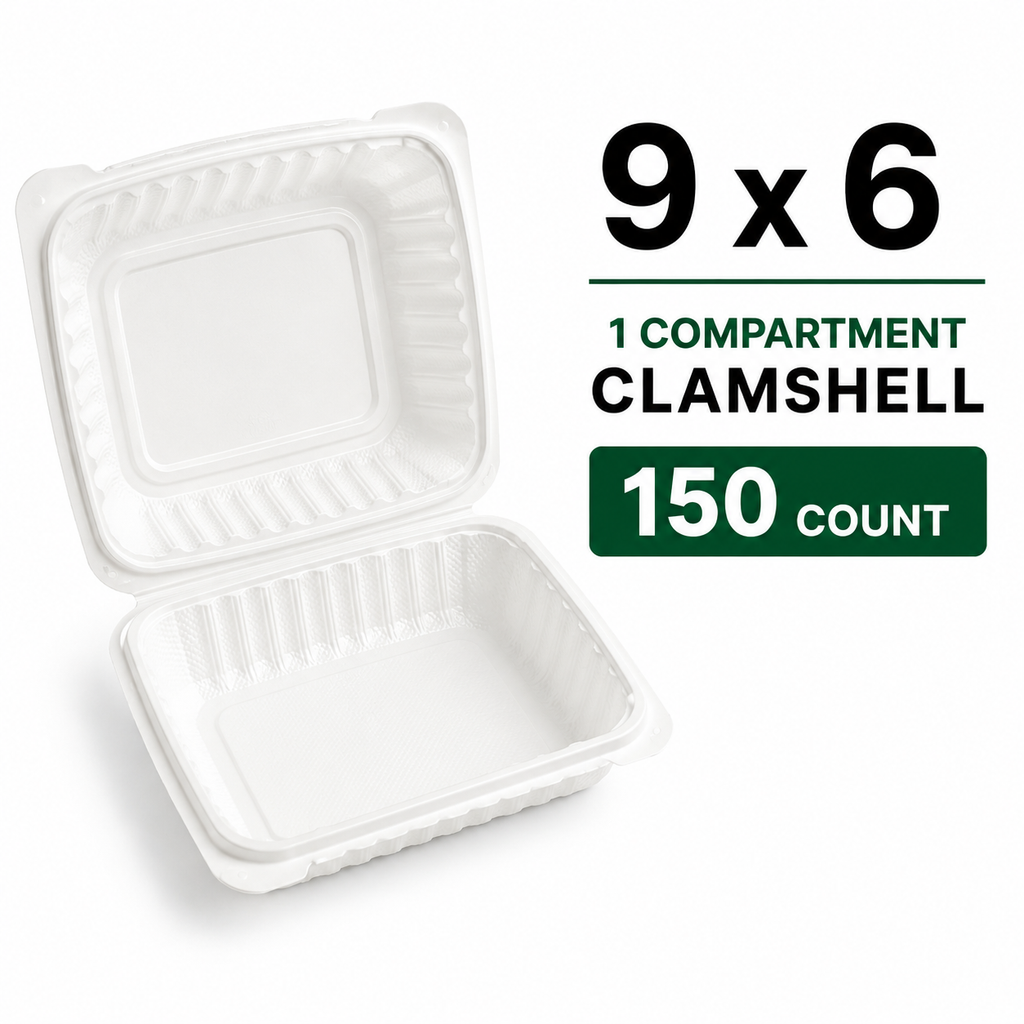 9 x 6 Takeout Containers – Heavy Duty One Compartment Clamshell, 150 Count