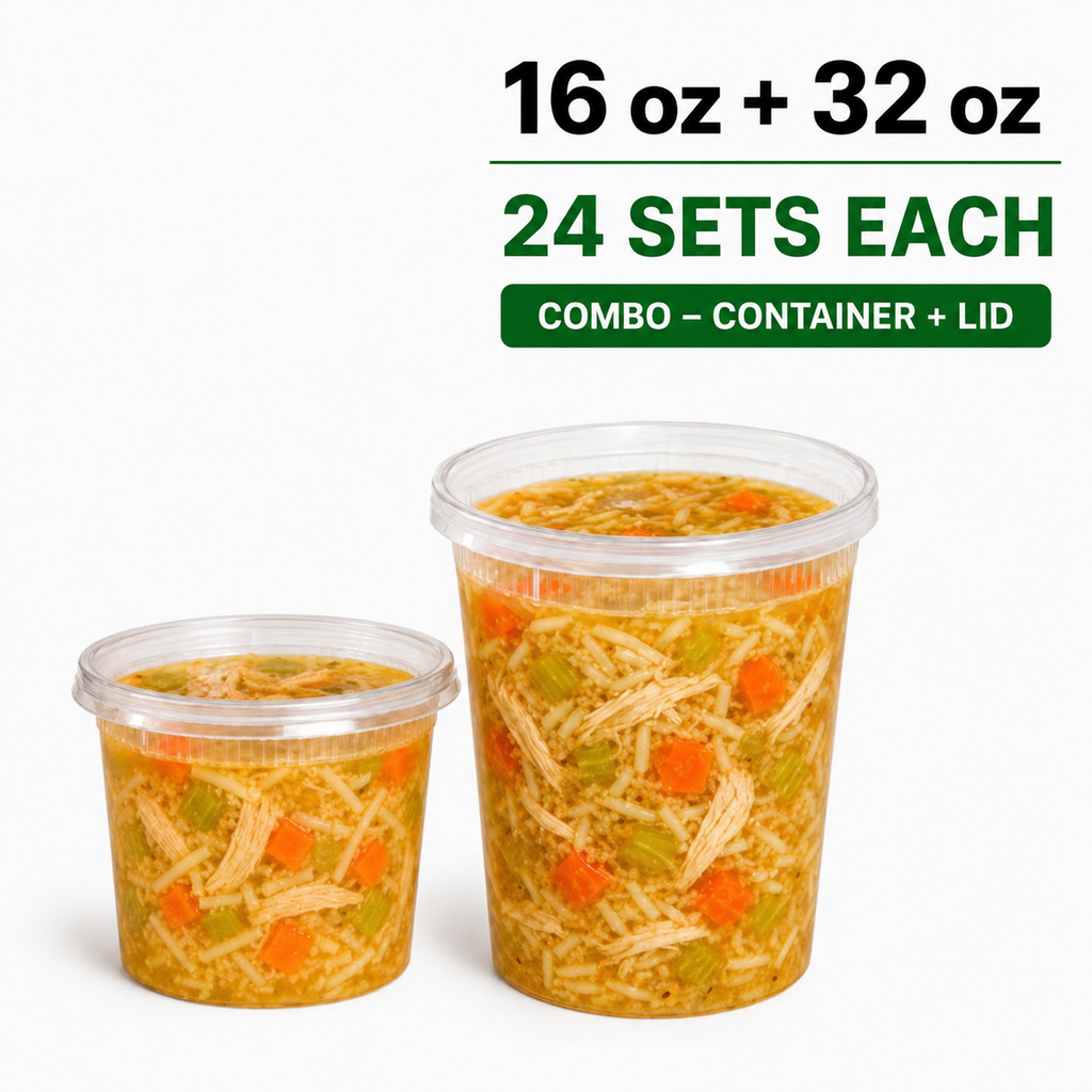 48 Sets Deli Containers with Lids – 16oz & 32oz – Leak Proof, Microwaveable, Dishwasher & Freezer Safe – Plastic Food Storage & Soup Containers