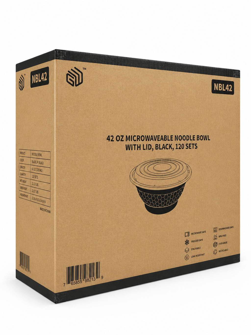 Heavy-Duty 42 oz Black Ramen To-Go Bowls with Lids