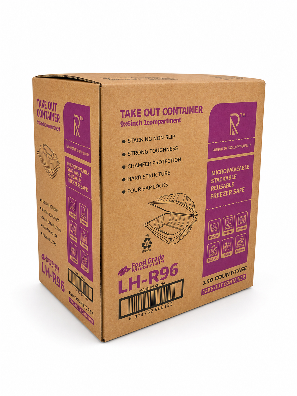 9 x 6 Takeout Containers – Heavy Duty One Compartment Clamshell, 150 Count