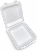 Foam Hinged Container, 8 Inches (Case of 200), White 1-Compartment