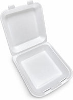 Foam Hinged Container, 8 Inches (Case of 200), White 1-Compartment