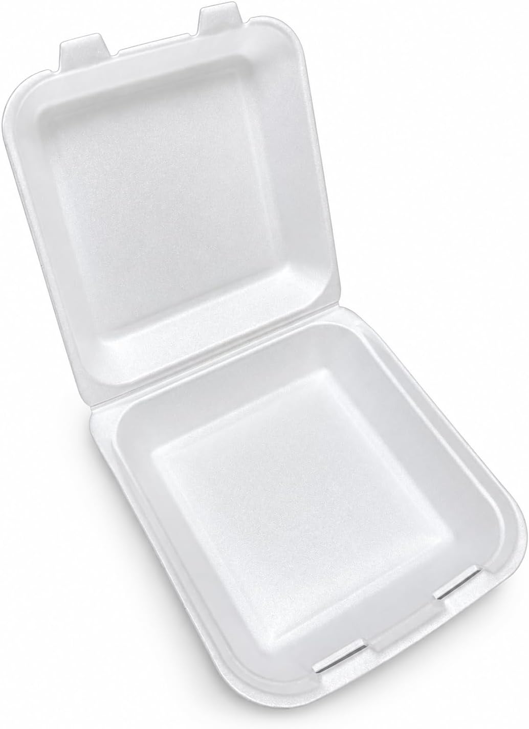 Foam Hinged Container, 8 Inches (Case of 200), White 1-Compartment