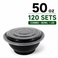 Heavy-Duty 50 oz Black Ramen To-Go Bowls with Lids 120 Set