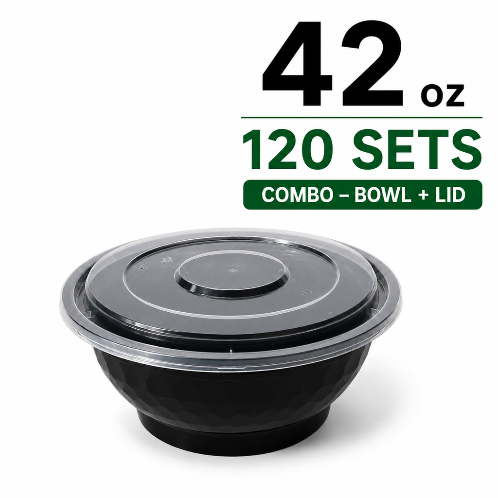 Heavy-Duty 42 oz Black Ramen To-Go Bowls with Lids