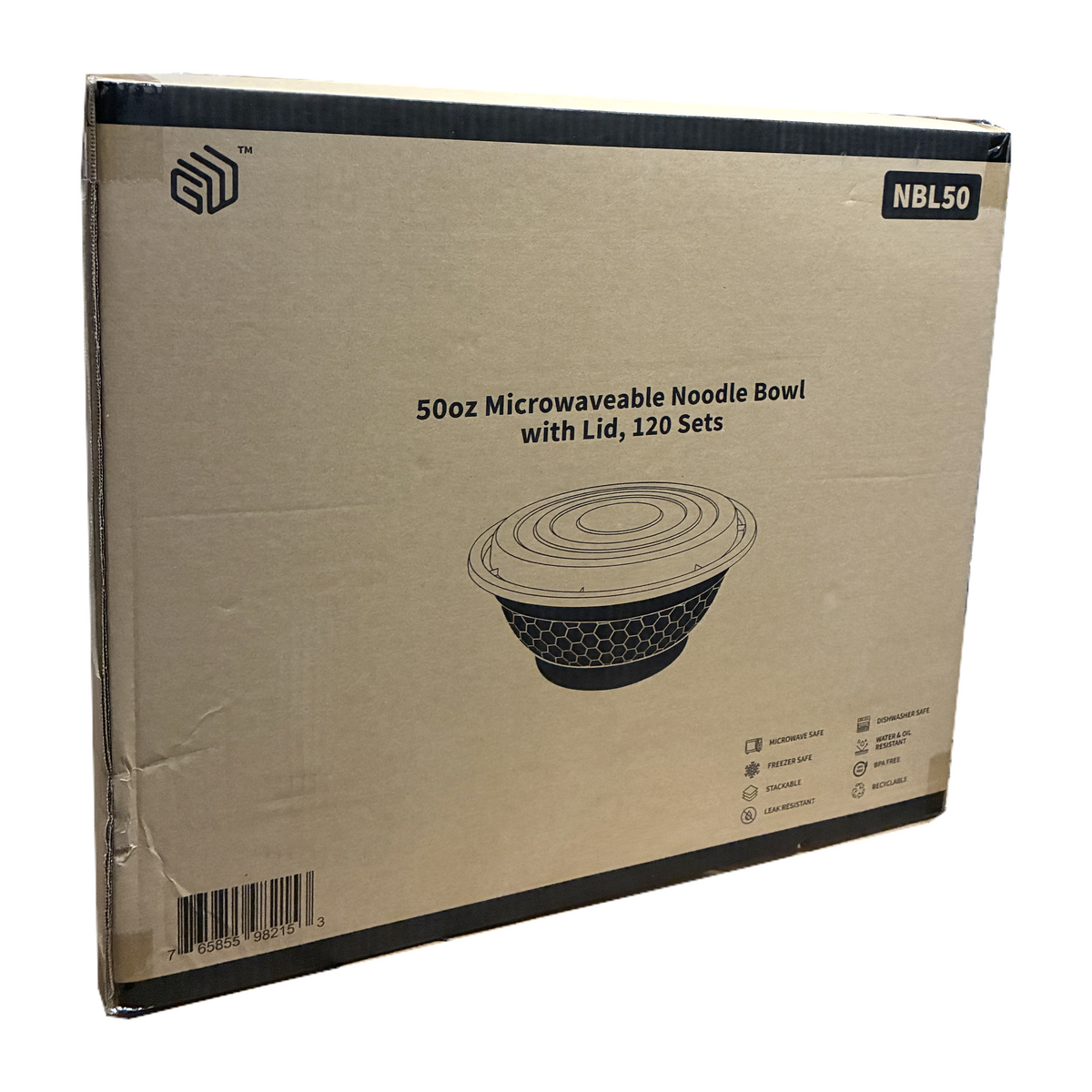 Heavy-Duty 50 oz Black Ramen To-Go Bowls with Lids 120 Set