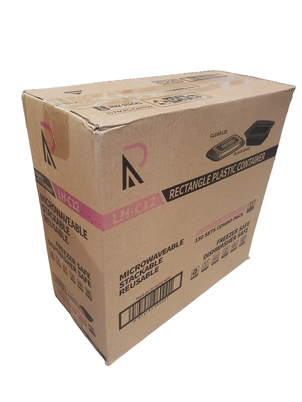 12 oz. Black Rectangular Microwavable Heavy Weight Container with Lid - 150 Set
