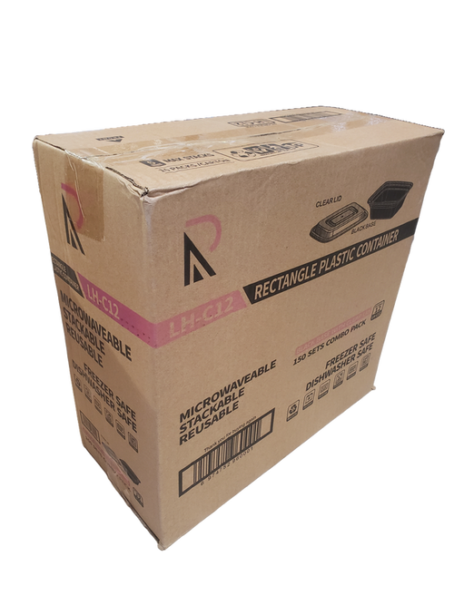 12 oz. Black Rectangular Microwavable Heavy Weight Container with Lid - 150 Set