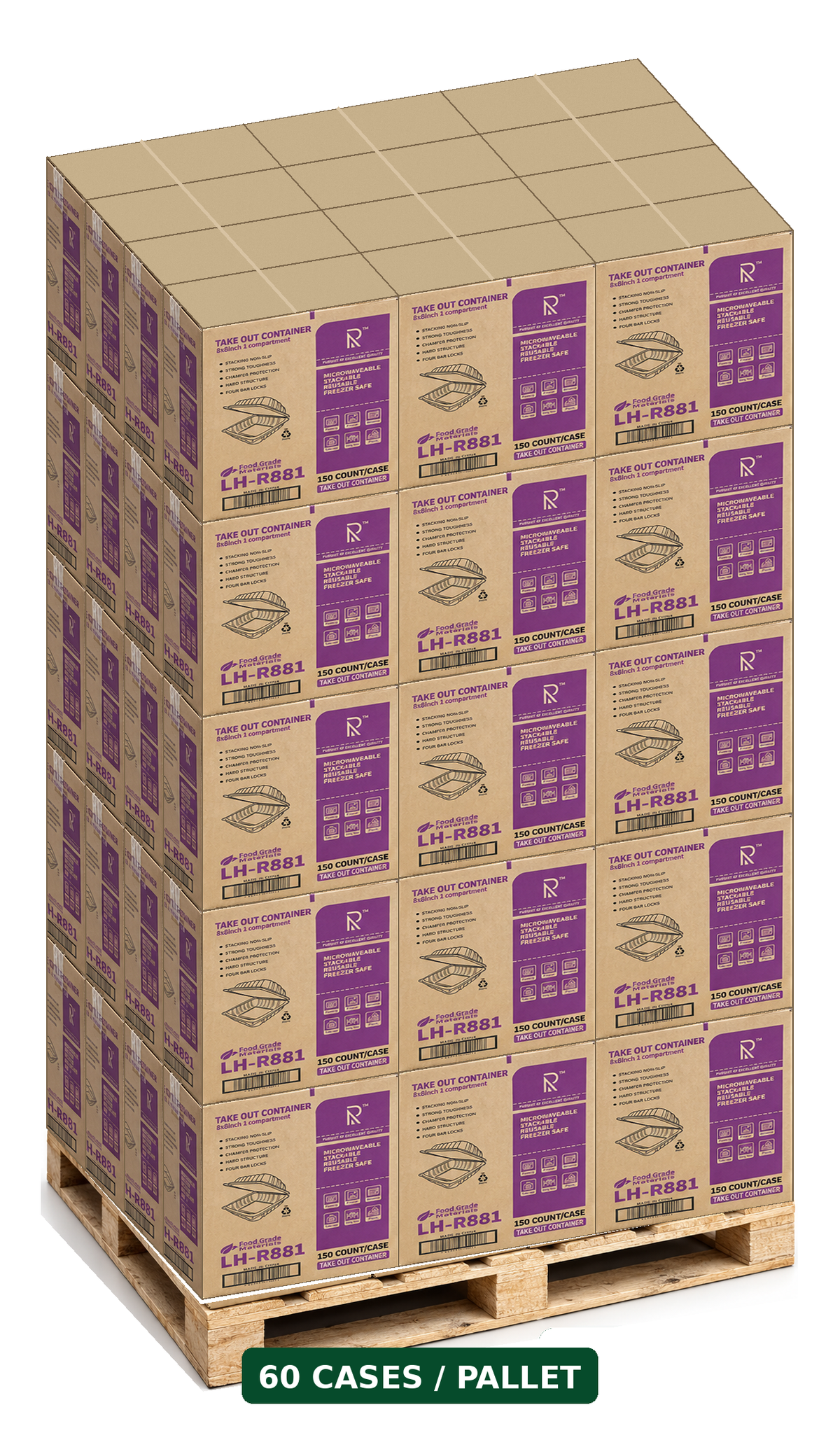 8 × 8 Takeout Containers – 1 Compartment – 60-Case Pallet – Local Pickup