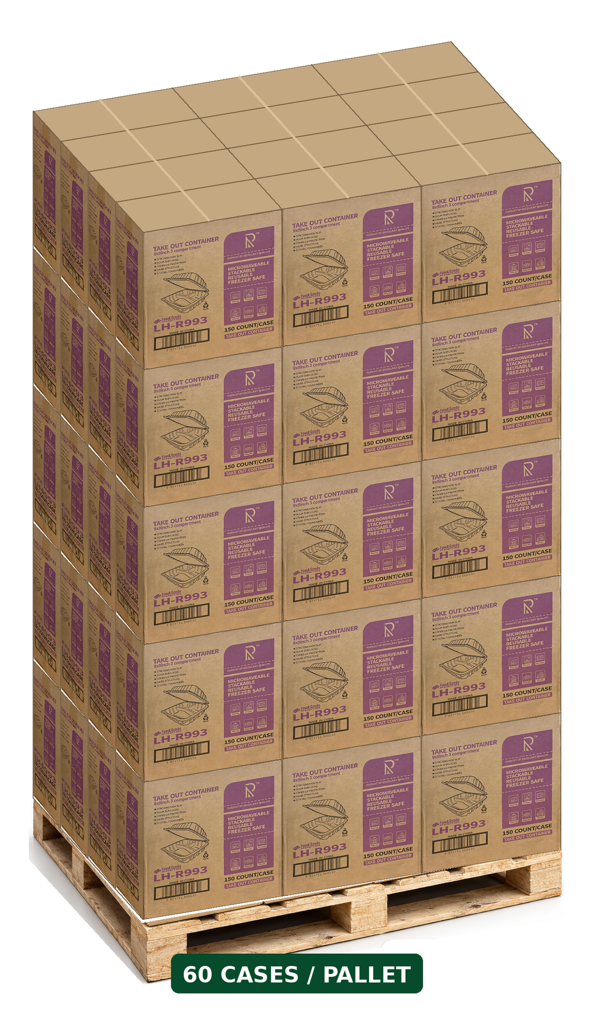 9 × 9 Takeout Containers – 3 Compartments – 60-Case Pallet – Local Pickup